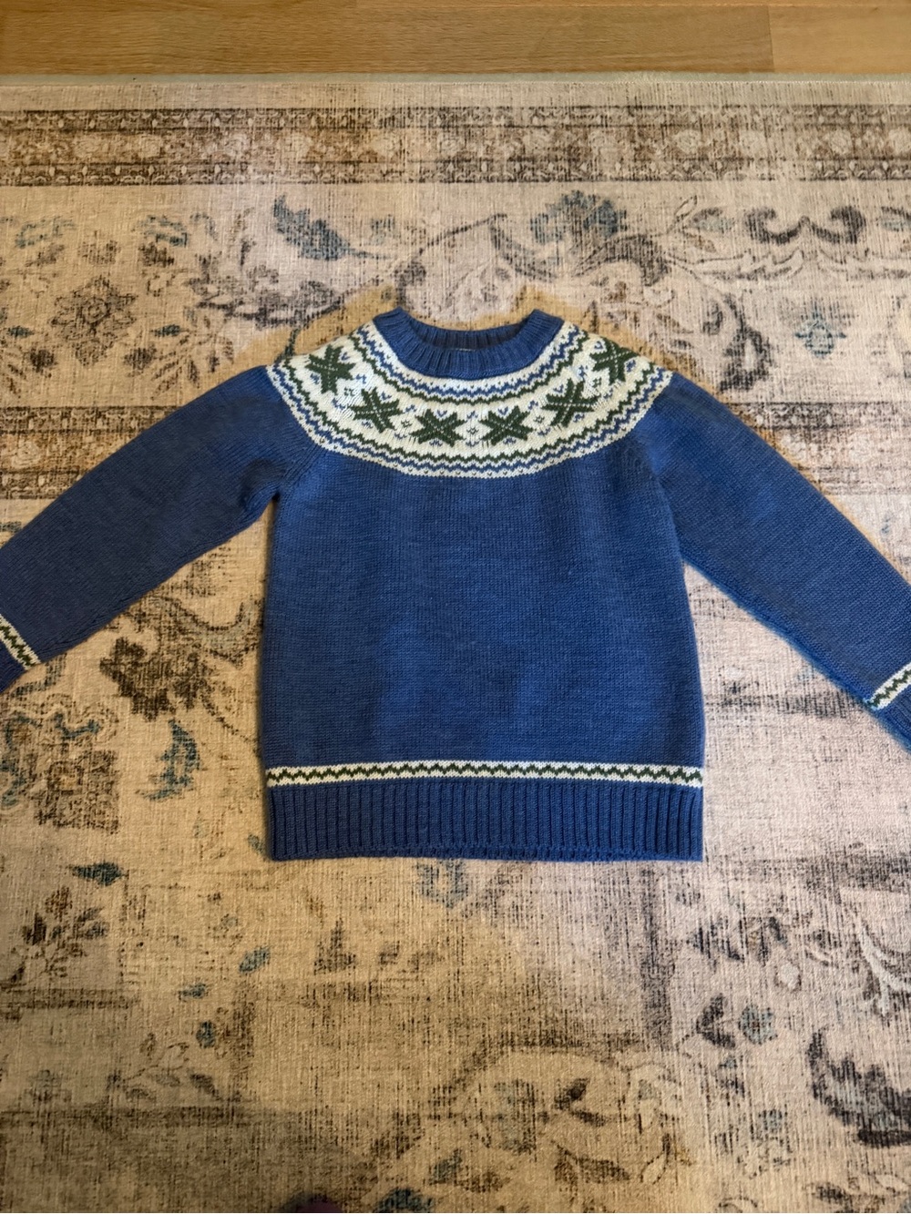 Classic Fair Isle Merino Wool Jumper in Blue - size 4Y